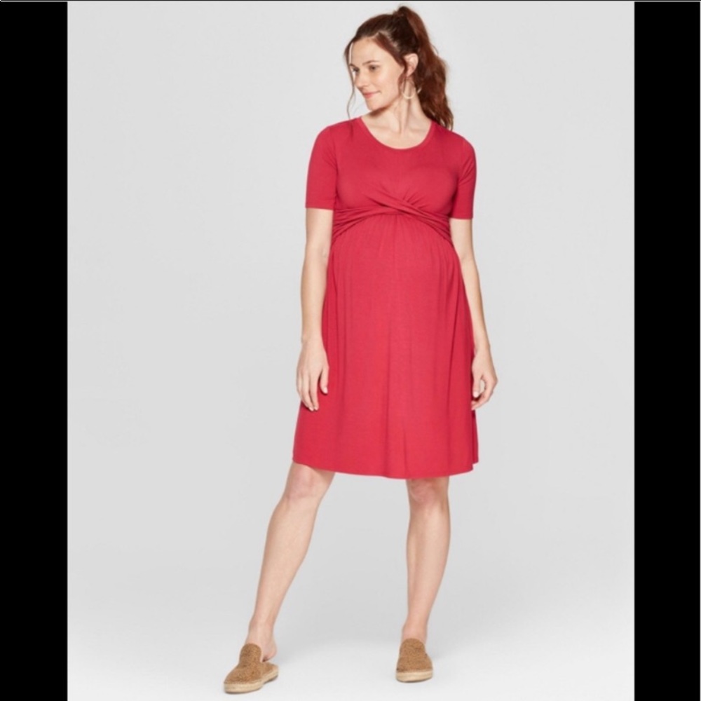 Isabel Maternity Pink Pulia Rose Ruched Front T-Shirt Short Sleeve Dress Size XS
